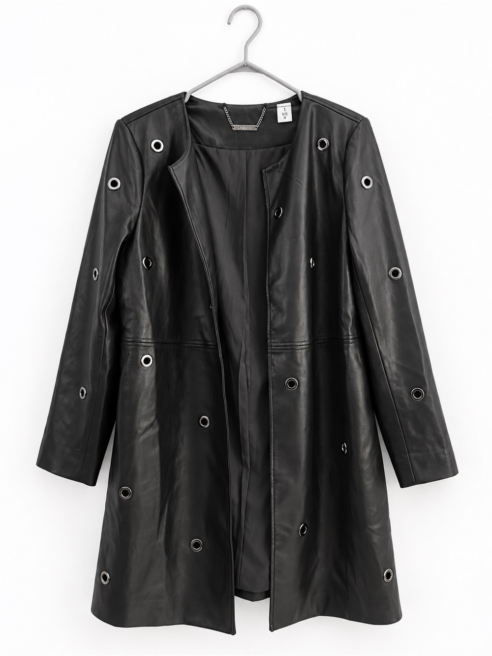 Chico's Black Leather Grommet-Embellished Coat